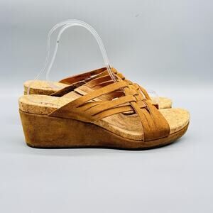 UGG Sandals Womens 10 Brown Suede Cork Platform Wedge Slip On Comfort Shoes